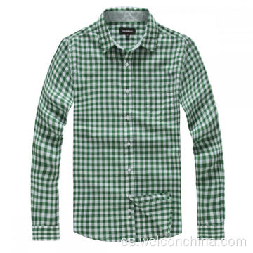 Toque suave 100% algodón verde cheque camisas para hombres